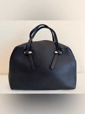 Zara BASIC COLLECTION Black Pebbled Faux Leather Satchel with Gold Accents